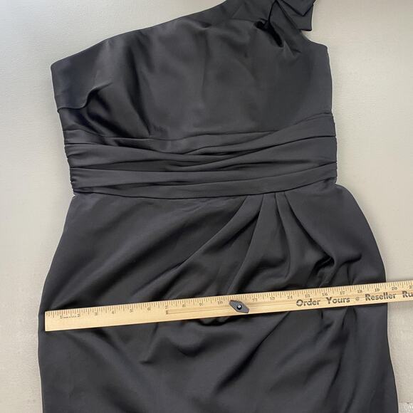 Davids Bridal Dress Women 14 Black Satin One Shoulder Bow Ruched Party LBD 84333 - Picture 9 of 13